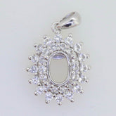 Sterling Silver Semi Mount Pendant Setting Oval OV 8X6mm White Topaz Double Halo - Syzjewelry